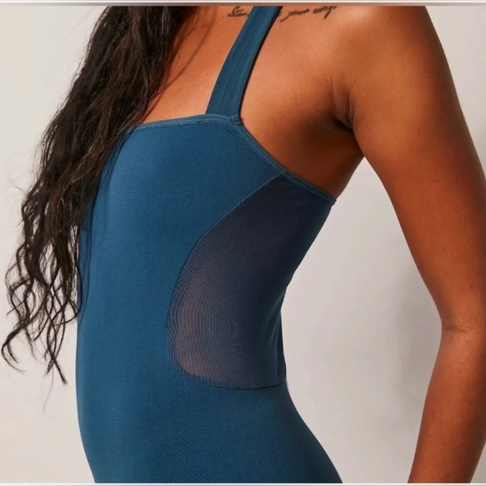 Free People Taking Sides Bodycon Slip Dress Size XS / Small Teal Blue Green NWOT